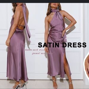 Elegant Satin Halter Dress in Purple